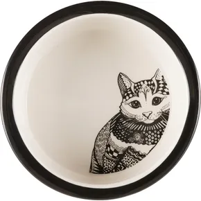 Keramiknapf Zentangle für Katzen 0,3l/12 cm weiß/schwarz